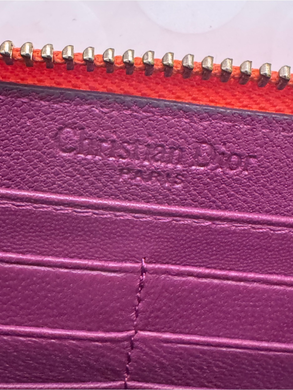 Dior Orange Quilted Patent Leather Zip Wallet with D Charm NEW - Picture 4 of 6
